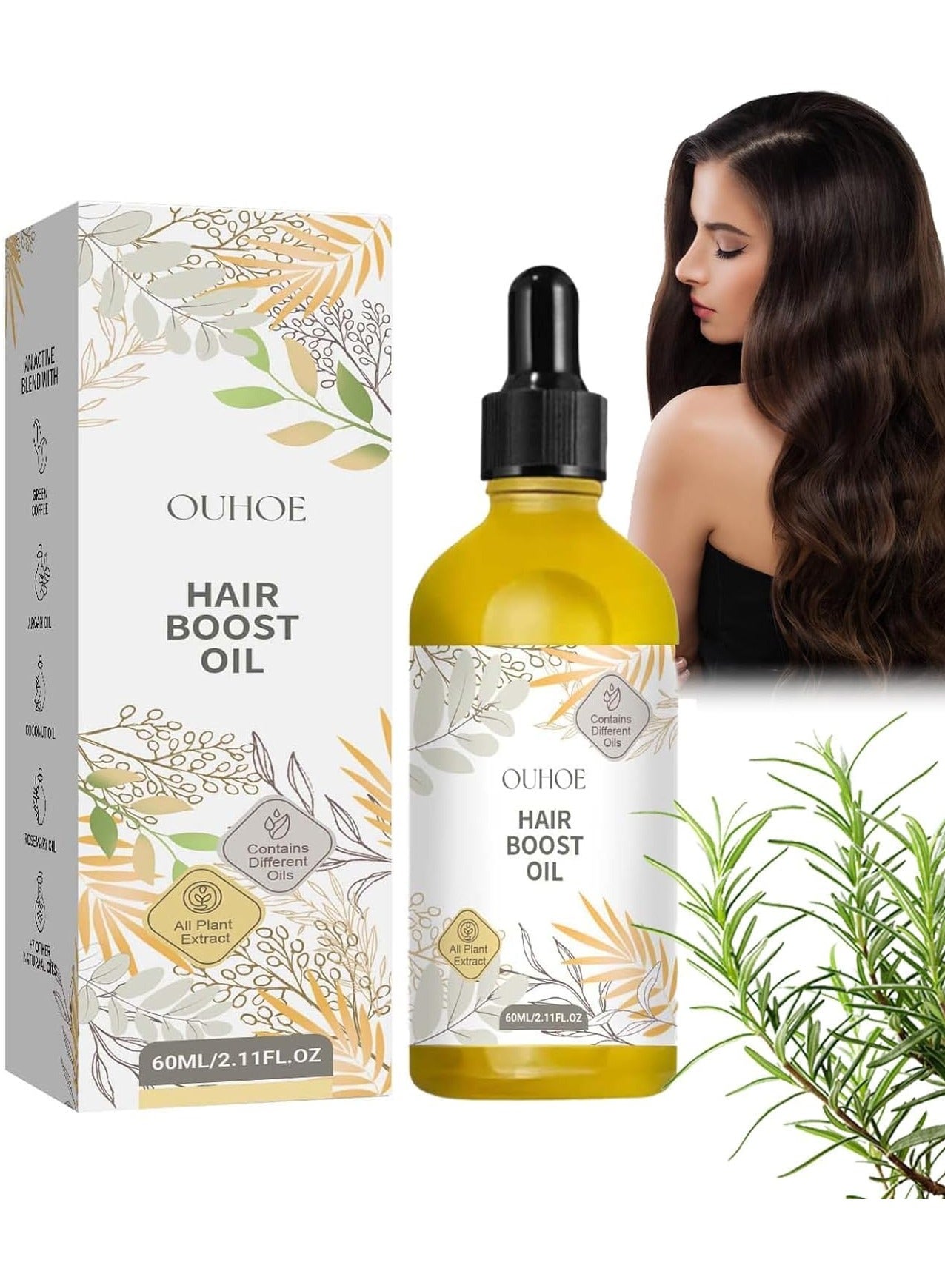 OUHOE Hair Essential Oil, Dense Hair Essential Oil for Hair Growth, Make Hair Thicker Healthier Promote Hair Regeneration 60ML (1PC)