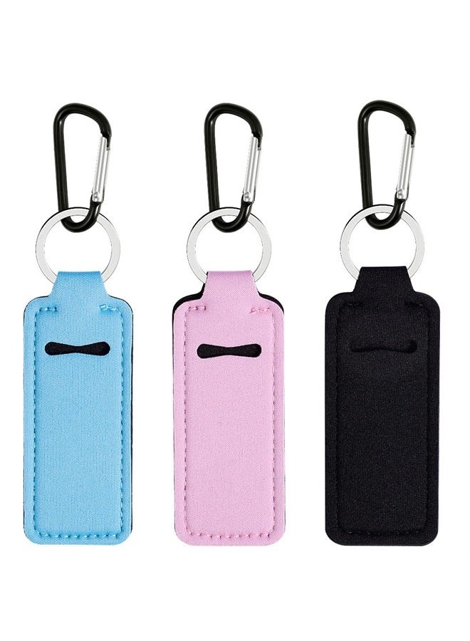 3 Pcs Chapsticks Holder Keychain for Lipstick, Small Christmas Gifts for Women, Stocking Stuffers for Women (Pink, Blue, Black)