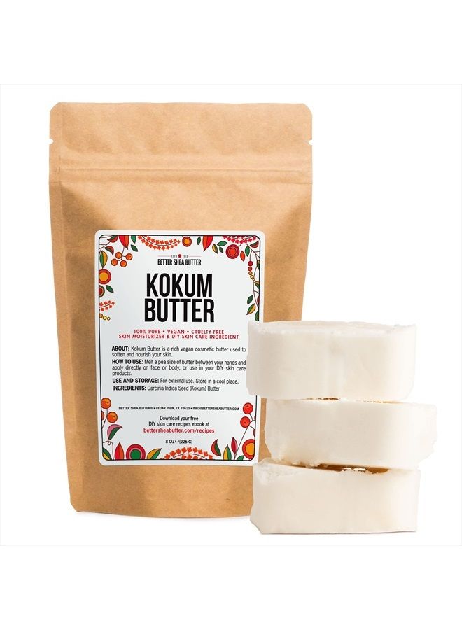 Kokum Butter | Raw, Unrefined | For Soap Making and DIY Skin and Hair Products | Pure, Unscented Butter for Lotion Base | 8 oz block