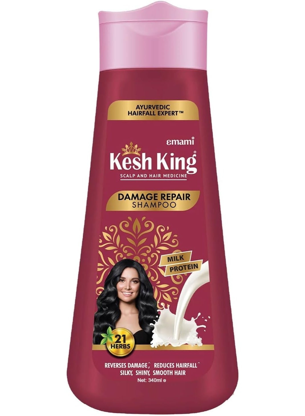 KESH KING Emami Damage Repair Shampoo with Milk Protein and 21 Ayurvedic Herbs, 340ml