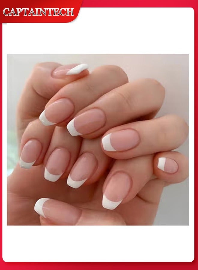 French Tip Press On Nails, Package Soft Gel French Fake Nails Short, Salon-Quality Press On Nails, Seamless Glue-On Nails For Woman Nail Art Manicure