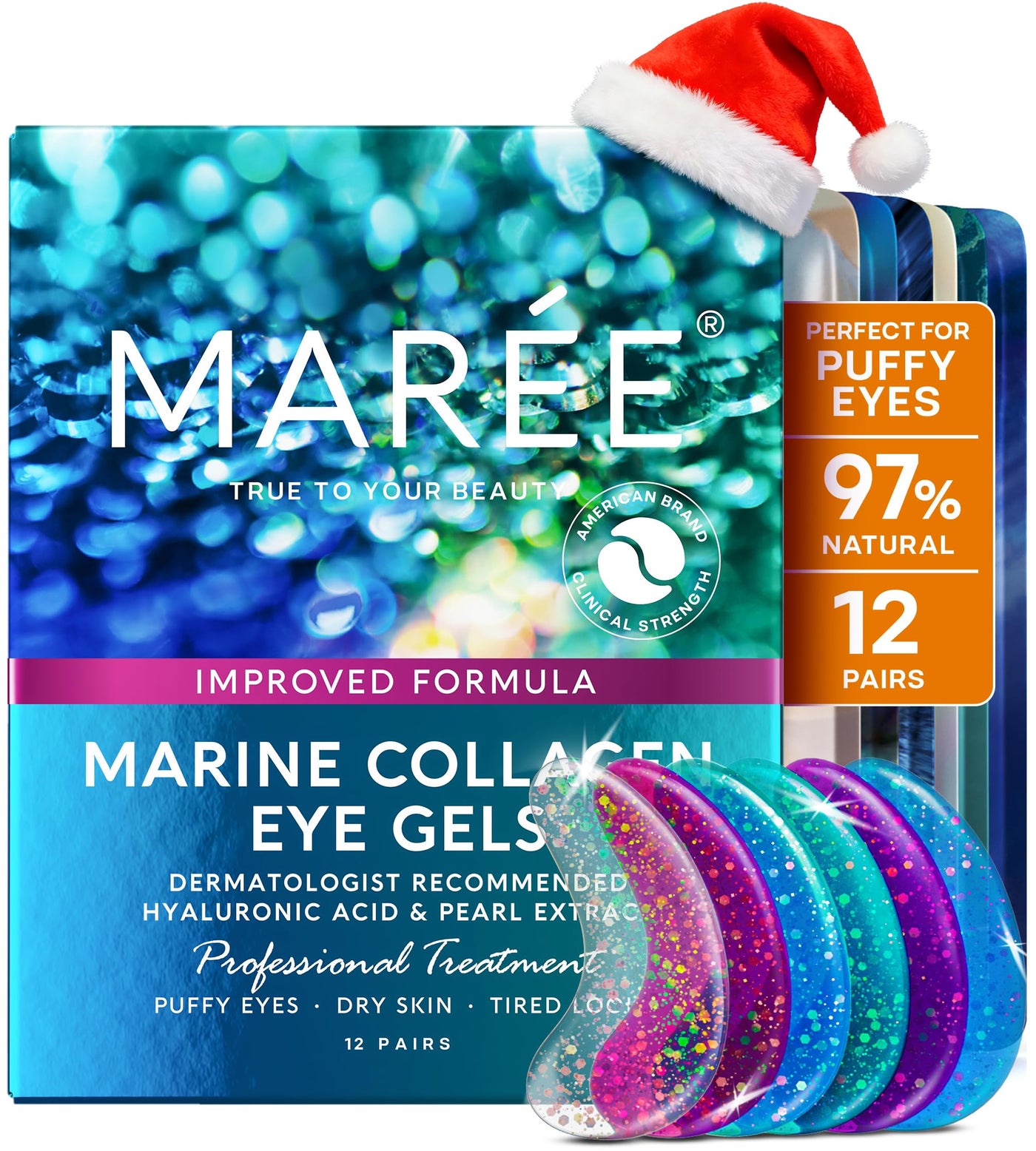 MAREE Eye Gels - Cooling Pads Under Eye Patches for Puffy Eyes and Dark Circles with Collagen & Hyaluronic Acid - Anti Wrinkles Under Eye Masks Skincare Treatment for Puffiness - Parches Para Ojeras