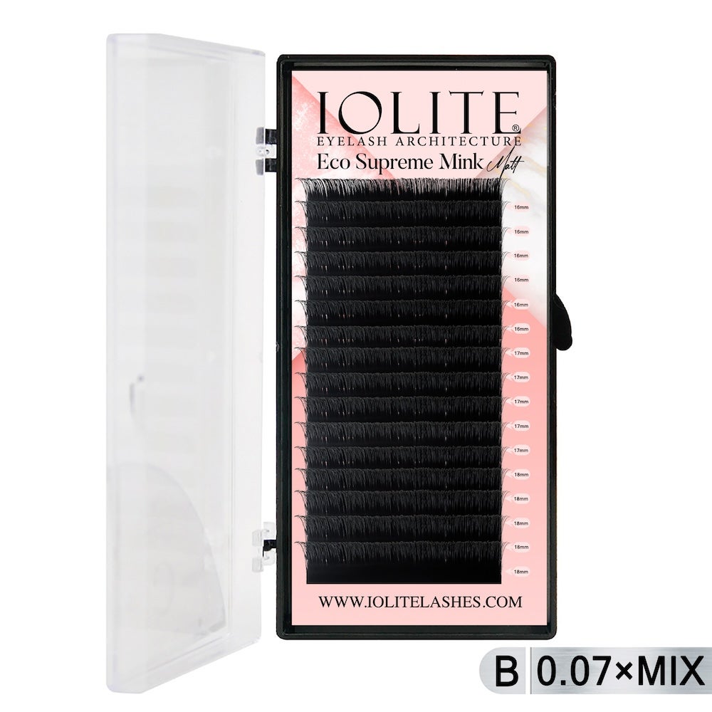 Iolite Eco Supreme Mink Matt Lash Extension Tray B - Curl - 0.07T (6mm–15mm) – Matt Finish, Premium Eco-Friendly Eyelashes for Lash Artists ISMMB7T - Mix2