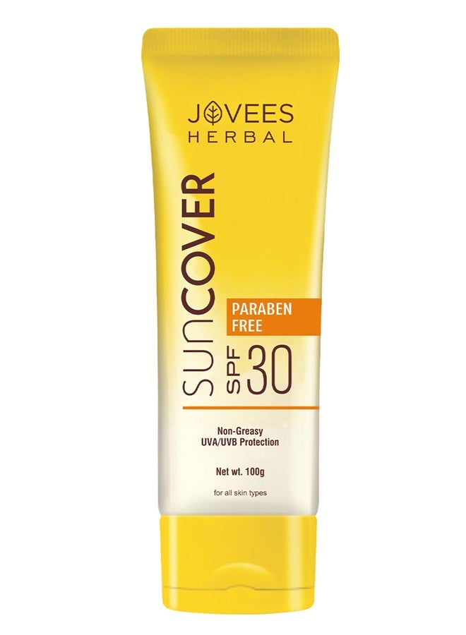 Jovees Herbal Sandalwood Sun Cover SPF 30 100ml | UVA/UVB Protection | Non-Greasy, Calms Skin & Improves Skin Tone | Sunscreen For Men & Women