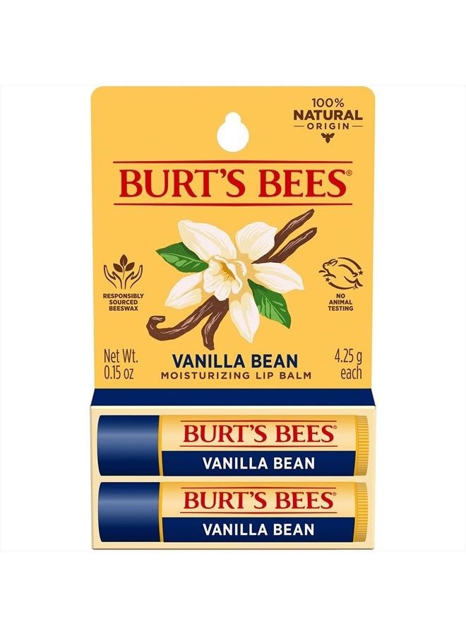 Lip Balm, Moisturizing Lip Care, for All Day Hydration, 100% Natural, Vanilla Bean (2 Pack)