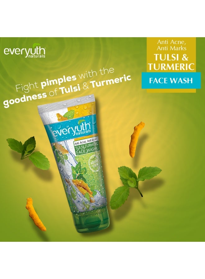 Everyuth Naturals Anti Acne, Anti Marks Tulsi Turmeric Face Wash + Everyuth Naturals Brightening Lemon & Cherry Face Wash|Gentle Exfoliation & Blemish Control||Deep Cleansing, Oil Control & Tan Reduction|Paraben free|For Oily, Dry, Normal, Combination & Sensitive Skin|100% Soap Free - 150 g (Pack of 2) - image 2