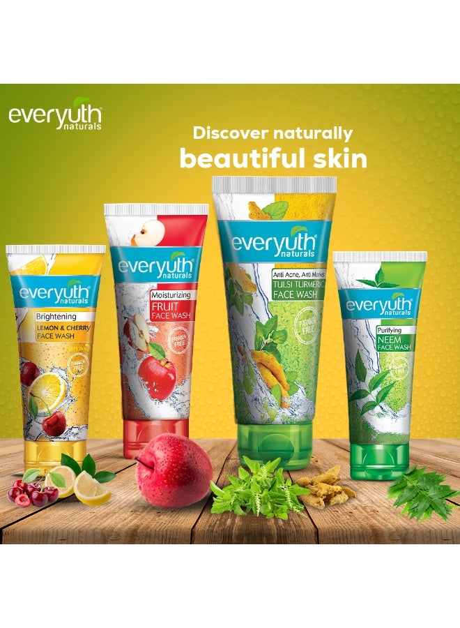 Everyuth Naturals Anti Acne, Anti Marks Tulsi Turmeric Face Wash + Everyuth Naturals Brightening Lemon & Cherry Face Wash|Gentle Exfoliation & Blemish Control||Deep Cleansing, Oil Control & Tan Reduction|Paraben free|For Oily, Dry, Normal, Combination & Sensitive Skin|100% Soap Free - 150 g (Pack of 2) - image 4