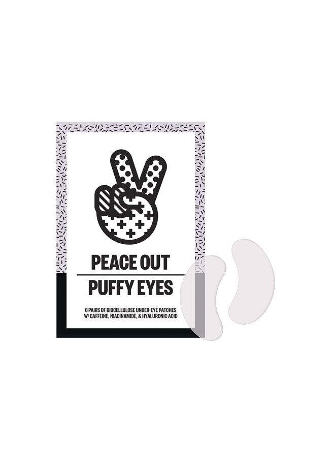 Peace Out Skincare Puffy Eyes. Biocellulose Under-Eye Patches that Minimize Puffiness, Dark Circles and Tired-Looking Eyes with Caffeine and Niacinamide (6 pairs)