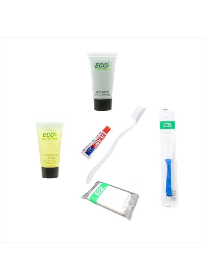 6-Piece All-in-Kit-Soap-Body Lotion-Shampoo&Conditioner 2 in 1 -Toothbrush- Toothpaste-Hair Comb- Hotel Toiletries Bulk Guest Shower Bath Amenities
