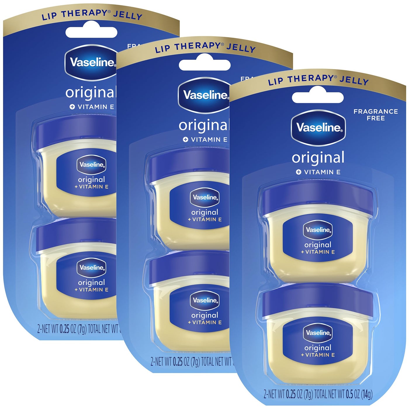 Vaseline Lip Therapy Original Mini Counter Display 2-Packs (6 Jars) â€“ Bulk Lip Balm, Moisturizer for Soft, Smooth & Glossy Lips, 0.25 Oz Ea
