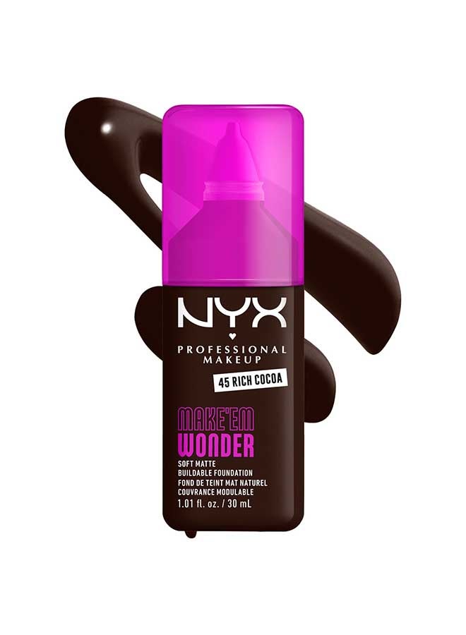 Make 'EM Wonder, 24H Soft Matte Foundation, Undetectable  Finish, Rich Cocoa