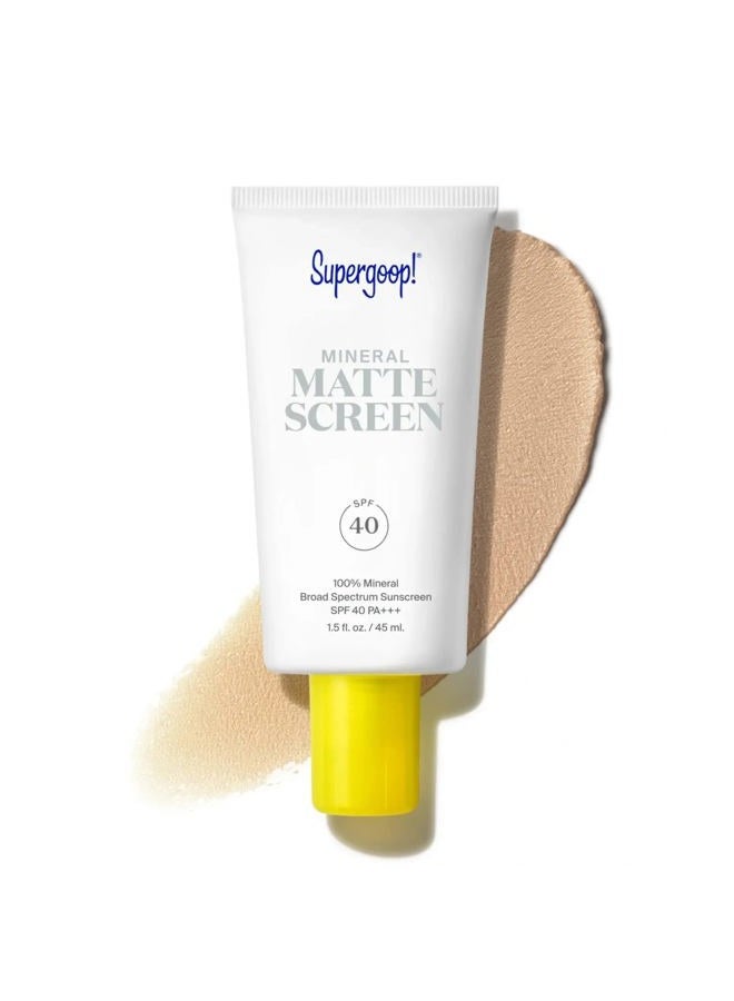 Mineral Mattescreen (SPF 40) - 45 mL - 100% Mineral, Oil-Free Broad Spectrum Sunscreen - Smooths Skin's Appearance, Minimizes Pores & Controls Shine - Water & Sweat Resistant