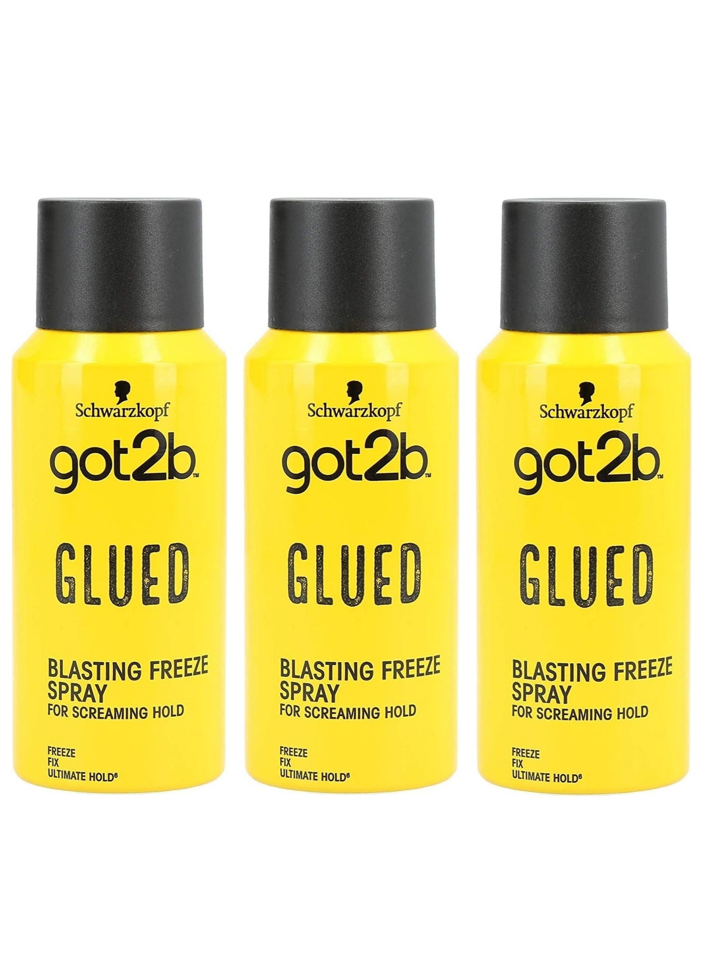 Schwarzkopf got2b Glued Blasting Freeze Spray, Strong Hold Hairspray for Up to 72 Hours, Vegan, Silicone Free, 100ml pack of 3