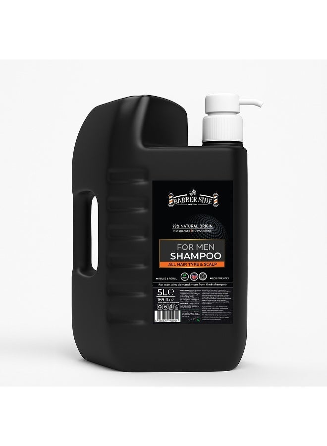 ICAN London Barber Side Professional Sulfate-Free Hair Shampoo for Men – 5 Litre | Salon Size | Paraben & Silicone Free | Gentle Cleansing & Scalp Care