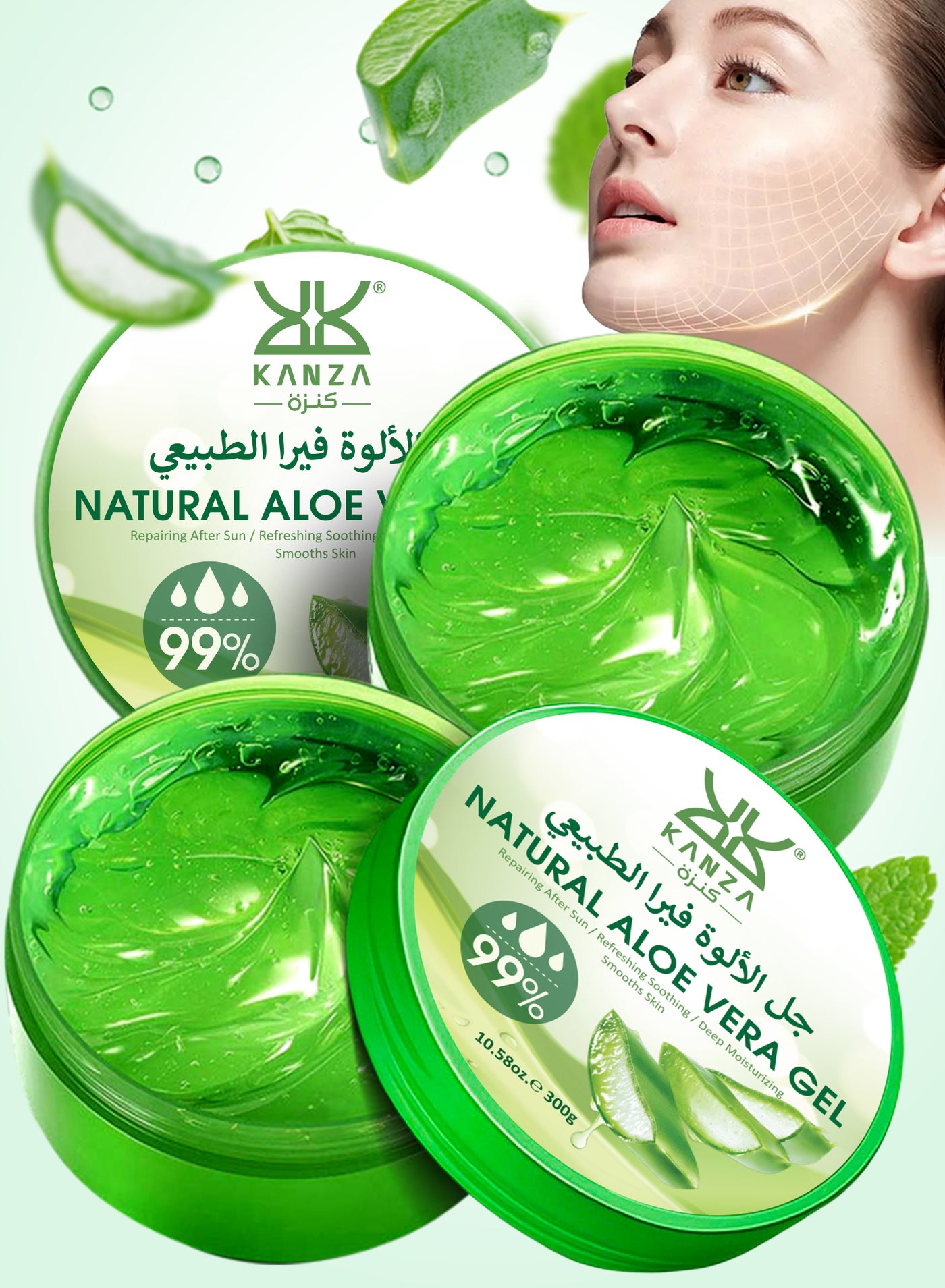 2 Pack Natural Aloe Vera Gel (300g x 2) for Face & Body Refreshing Face Moisturizer Gel Oil Control Deep Cleansing Hydrating Skin Tone Shrinking Pores Pure Natural Aloevera Gel Extracts Infused Face Cream Gel