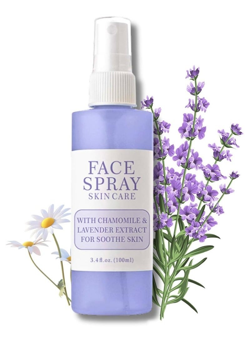 Lavender Hydrating Face Mist, Soothing Facial Spray with Lavender & Chrysanthemum, Toner for Dry Skin and Makeup Setting, Nourishes and Relieves Acne (100ml)