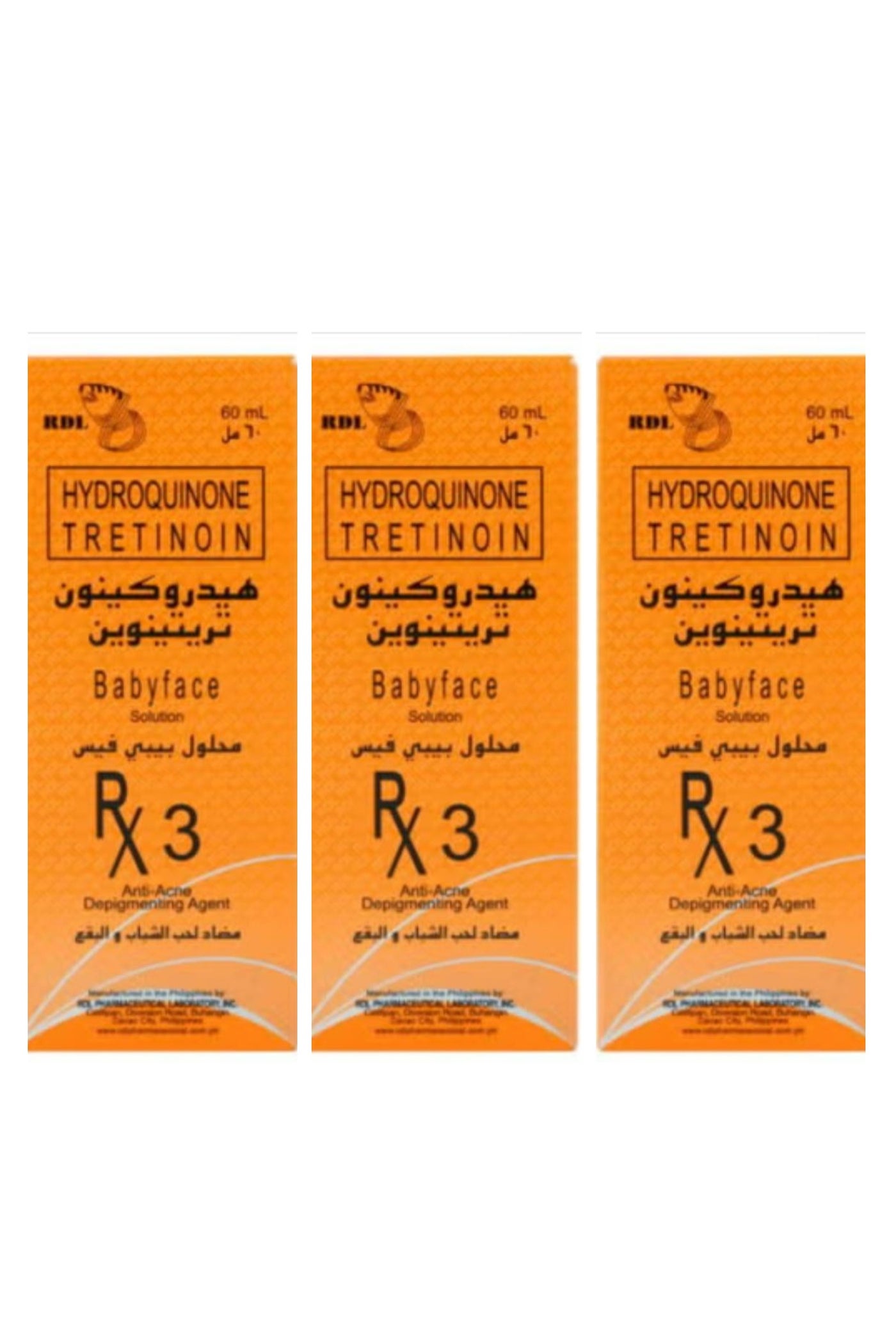 Babyface Hydroquinone Tretinoin Solution No. 3 Anti-acne Depigmenting Agent 60 ml 3 pcs