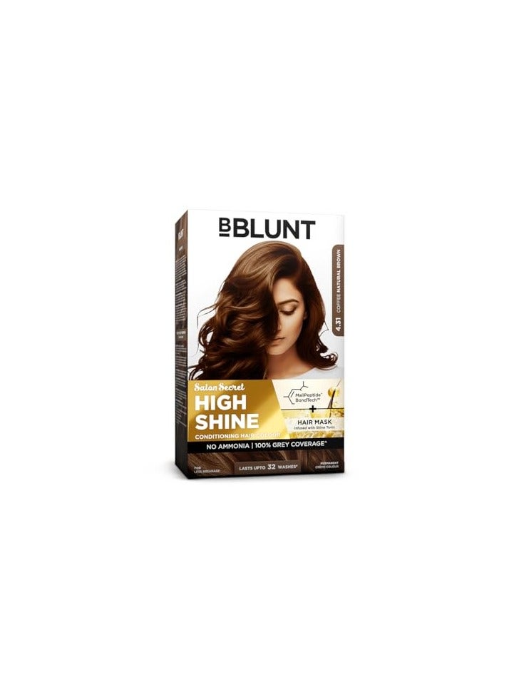 BBLUNT Salon Secret High Shine Conditioning Hair Colour With MaliPeptide BondTech™ to reduce breakage | Coffee Natural Brown 4.31 | No Ammonia 100%, Grey Coverage | Long Lasting Colour | Salon at home