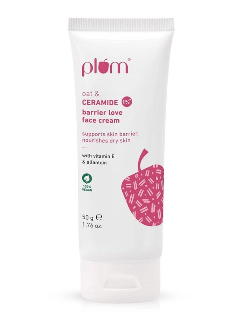 Plum Oat & 1% Ceramide Barrier Love Face Cream | Repairs, Strengthens & Maintains Skin Barrier | Moisturizer with Vitamin E & Allantoin | For Normal, Dry Skin | Women & Men | 50 g