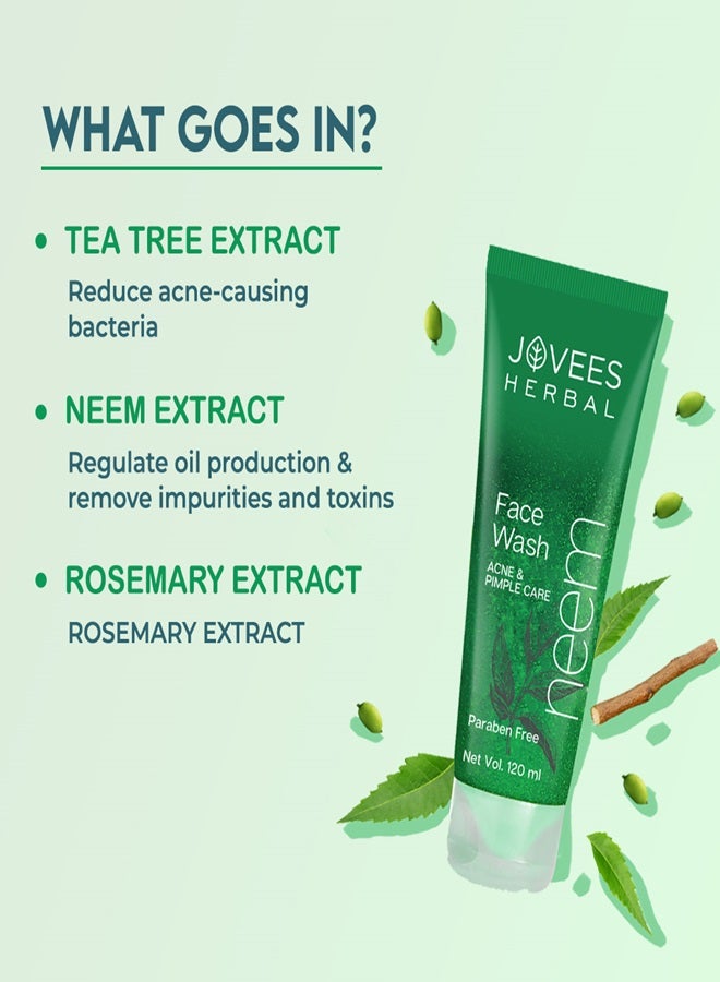 Jovees Herbal Neem Face Wash 120ml | With Neem, Tea Tree & Lemon Extract | Oil Control, Prevents Pimples & Acne | For Oily & Acne-Prone Skin, Men & Women - image 3
