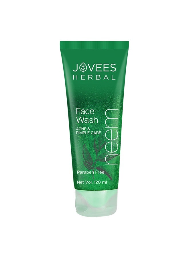 Jovees Herbal Neem Face Wash 120ml | With Neem, Tea Tree & Lemon Extract | Oil Control, Prevents Pimples & Acne | For Oily & Acne-Prone Skin, Men & Women