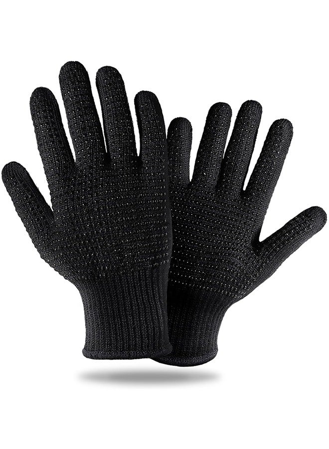 Heat Resistant Glove With Silicone Bumps For Hair Iron Tool, Professional Heat Gloves For Heat Press, Heat Protectant Gloves For Hair Styling, Sublimation Gloves Heat Resistant (Black)