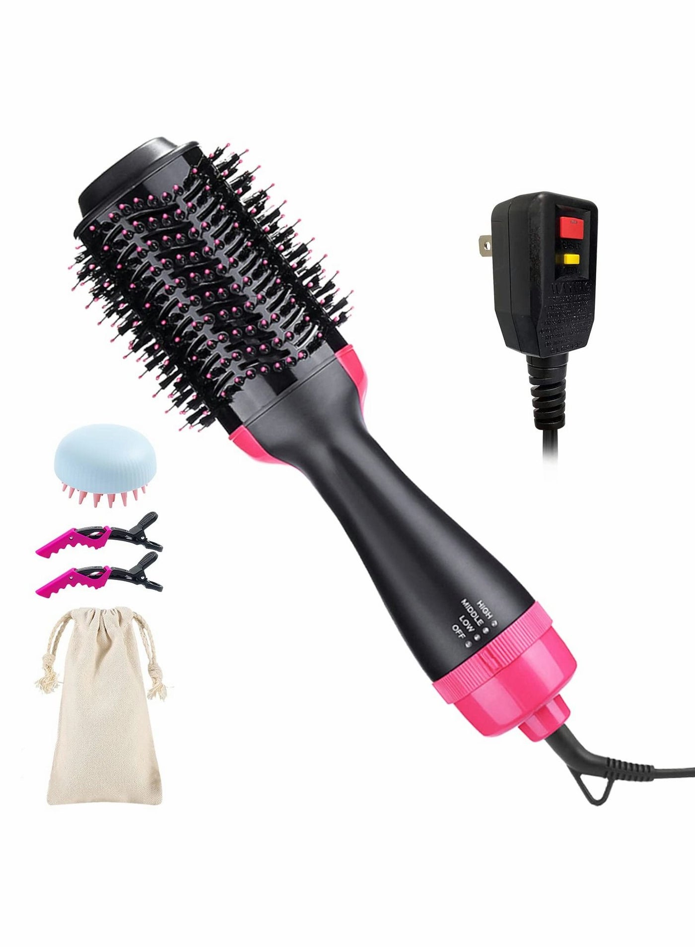 Hair Dryer Brush Blow in One 4 1 Styler Volumizer for Women Negative Ion Hot Air with Clips Massage Comb and Storage Bag Fast Drying Straightening Curling