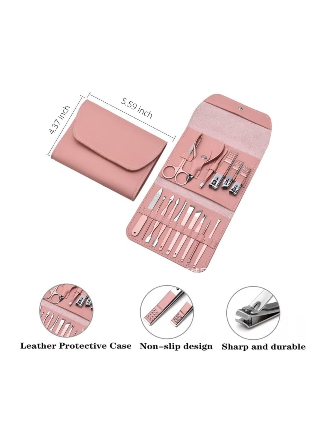 Manicure Set, Professional Stainless Steel Pedicure Nail Clipper Tools Kit with PU Leather Folding Case，Women Men Nail Scissors Nail Cutter Set，16 In 1 Travel Grooming Care Tool Kits