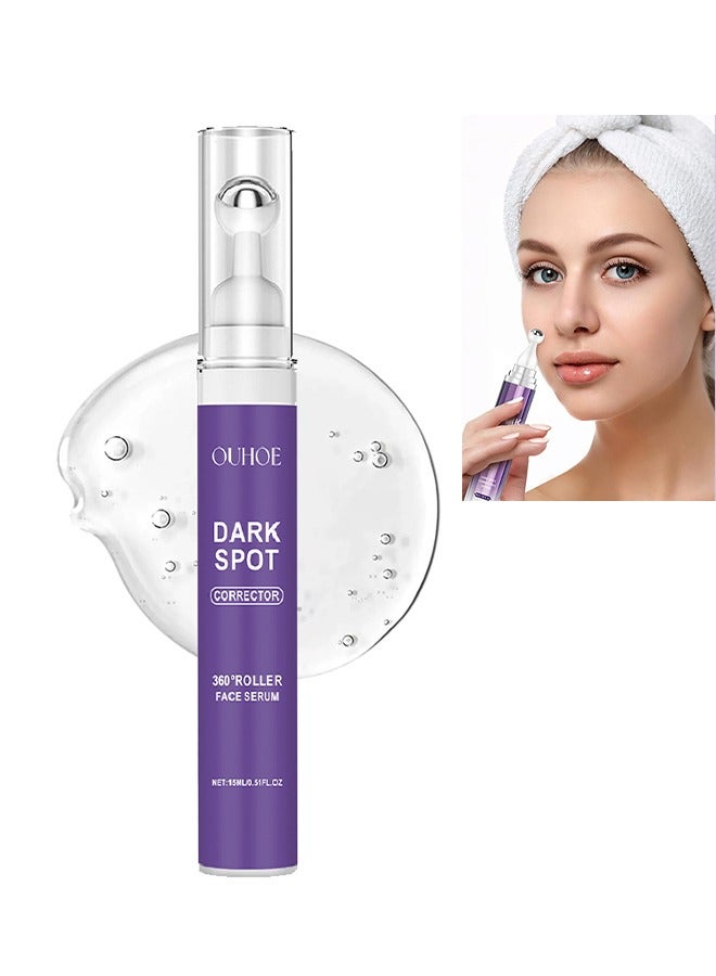 Dark Spot Corrector 360°Roller Face Serum，Roller Facial Dark Spot Remover to Brightening Skin Tone Moisturizing Repair and Improve Facial Dull Moisturizing Essence, 15ML