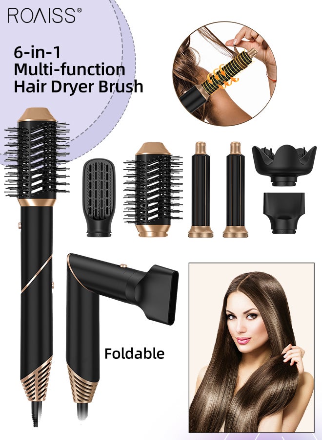6-in-1 Multi-function Hair Dryer Brush, Replaceable Styling Head, Fast Heating Foldable Hot Air Comb, Gentle and Non-Damaging To Hair, Suitable for All Hairstyles