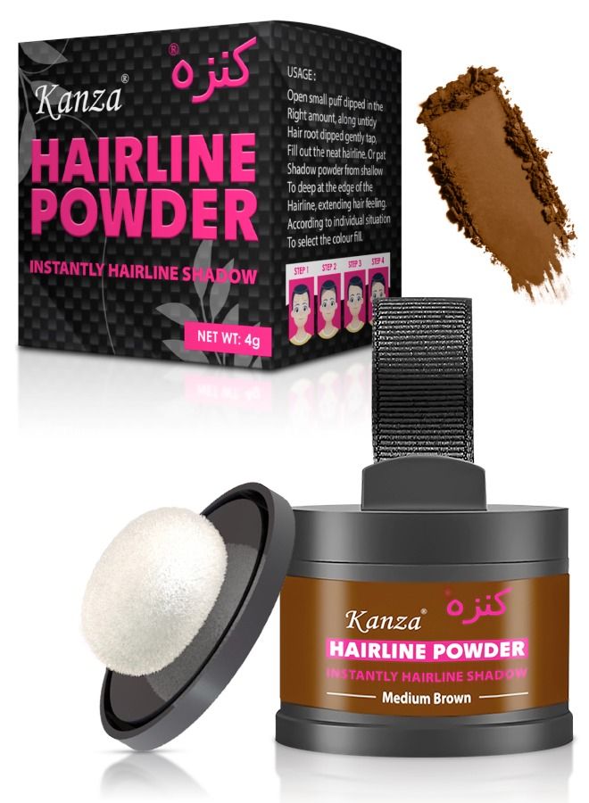 Instantly Hairline Shadow Hairline Powder Quick Cover Hair Root Concealer Eyebrows & Beard Line Hair Root Touch Up for Thinning Hairline Windproof & Sweatproof (Medium Brown)