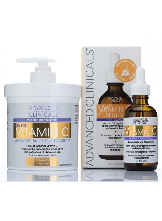 Vitamin C Body Lotion + Potent Vitamin C Serum 2pc Bundle | Face Serum & Body Cream Brightening Skin Care Set & Kits For Wrinkles, Dark Spots, Dry Skin, & Uneven Skin Tone, 2-Pack