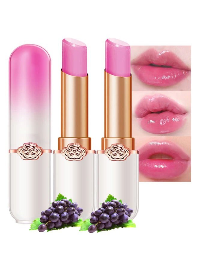 2Pcs Grape Tinted Lip Balms PH Lip Color Changing Lipstick Balm Stain Gift Set Queen for Women Girls Korean Mood Long Lasting Color Change Light Pink Lipstick Lip Tint Makeup Lip Plumper Gloss