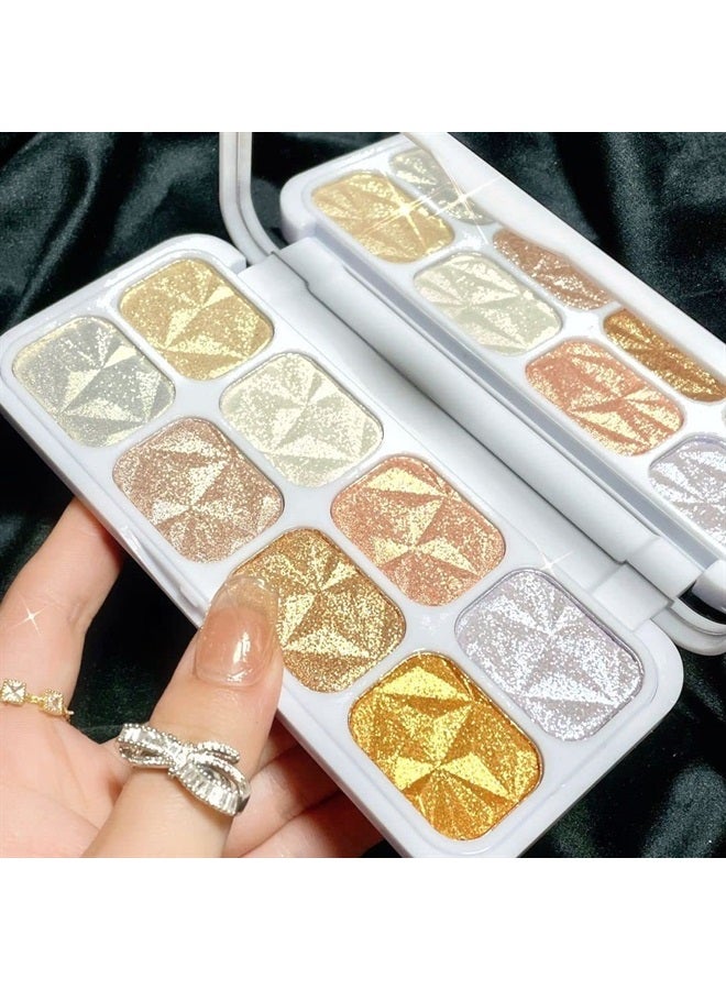 8 Colors Highlighter Makeup Palette for Face Highlighters & Luminizers iluminadores de maquillaje profesional Gold Cheek Diamond Shimmer Stick Glitter Contour Bronzer and Highlighter Palette