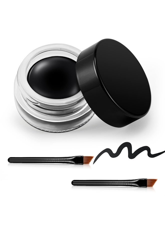 Black Gel Eyeliner, Waterproof Long Lasting Cream Eyeliner Gel, High-Intensity Pigments Smudge-Proof Eye Liner Eyebrow Makeup, Water-Resistant Eyeliner with 2PCS Brushes, 02# Balck