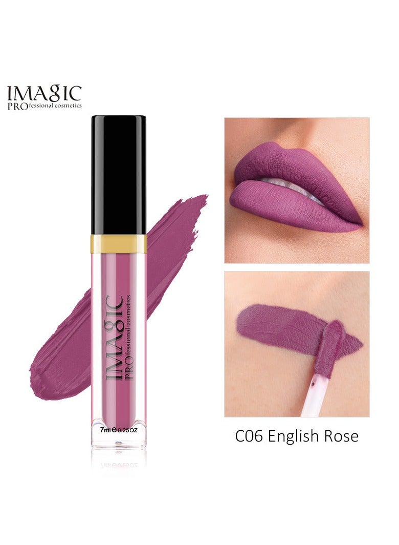 IMAGIC Velvet Lipgloss | 12 Vibrant Colors | Long-Lasting, Highly Pigmented Formula | Soft Applicator for Easy Application (C06 ENGLISH ROSE, 7ML)