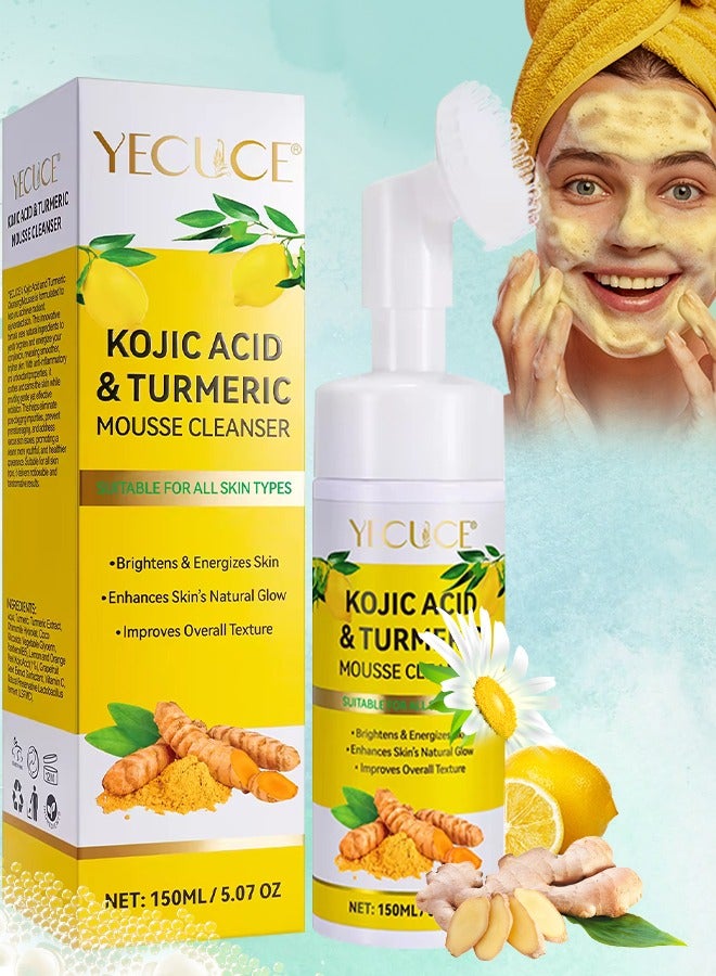 150ml Kojic Acid & Turmeric Cleansing Mousse Turmeric Kojic Acid Cleansing Foam Reduce Dark Spots Helps Balance Skin Oil & Water Fade Spot Remove Excess Keratin Clean oil Refines Pores