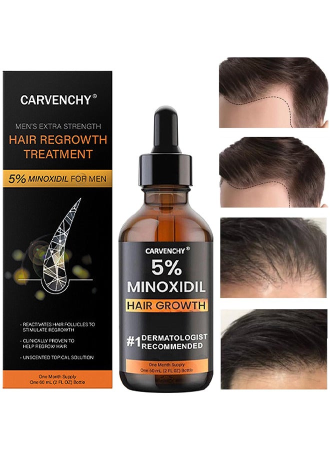 5% Minoxidil Hair Regrowth And Beard Growth Treatment For Men, Men's Extra Strength Hair Treatment, Extra Strength Topical Serum For Men's Scalp And Facial Hair Loss, 60ML