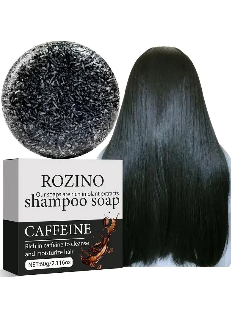 Caffeine Shampoo Bar for Healthy Hair - 60g, Rich in Plant Extracts, Vitamin C, Retinol & Collagen, Moisturizing & Cleansing Solid Soap for All Hair Types