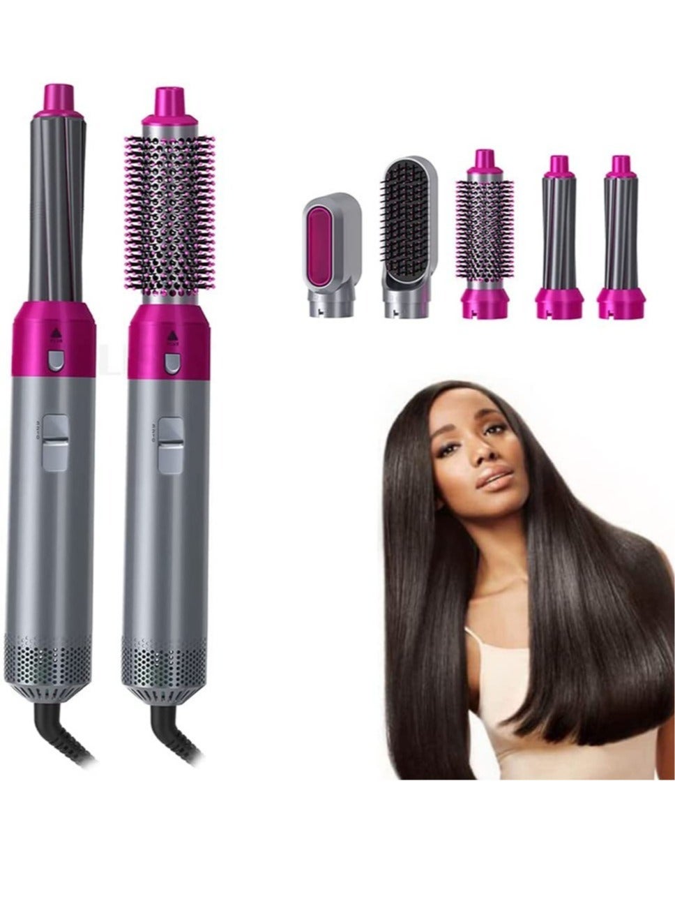 5 in 1 Hot Air Styler Electric Blow Dryer Comb Curling Wand Detachable Negative Ion Straightener Hair Brush