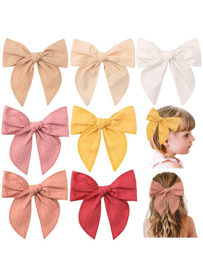 TOKUFAGU 7 Count 6 Inch Hair Clip Bows, Large Cotton Hair Accessories for Girls Toddlers Kids