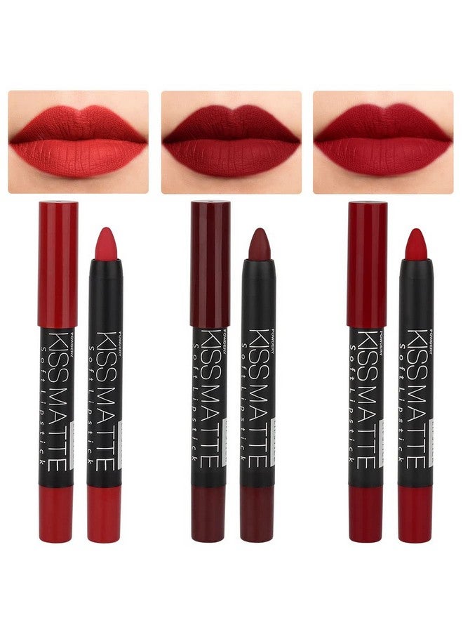 Dnm 3Pcs Dark Ruby Deep Red Matte Lipstick And Lip Crayon Sticks Liner Pencil Set Red Matte Lip Liner And Liquid Stay On Lipstick 10&11&18