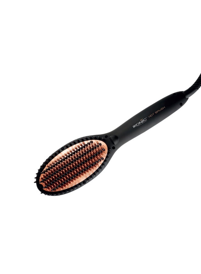 Ikonic Hot Brush Hair Straightener Black 50 Sec Quick Heat-Up Anti-Frizz Static-Free Bristles Volumizing Design Scalp Protection Comfortable Grip All Hair Type
