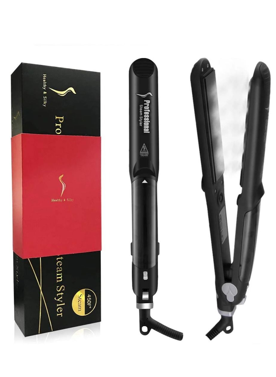 Straighteners for Hair, Professional Salon Ceramic Tourmaline Vapor Steam Flat Iron Hair Straightener, Dual Voltage 2 in 1 Straightening Curling, LED Display with Adjustable Temp