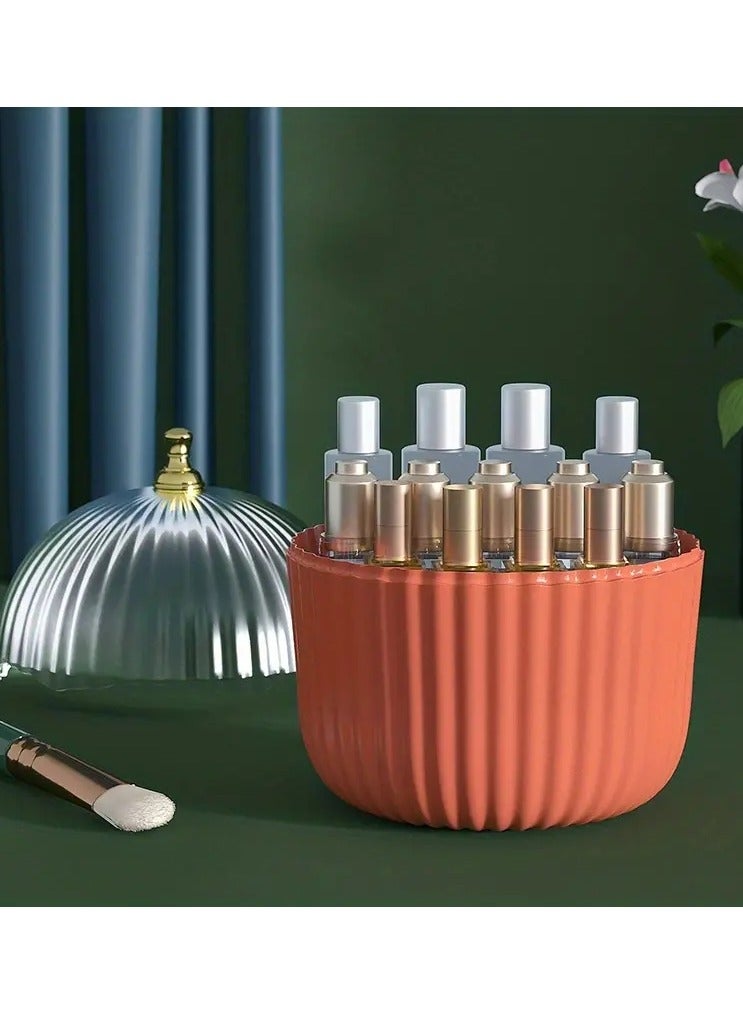 Dustproof Cosmetic Organizer For Vanity-Holds Lipstick,Makeup Brusher, Perfume,and Skin Care Products - Transparent Lid Orange