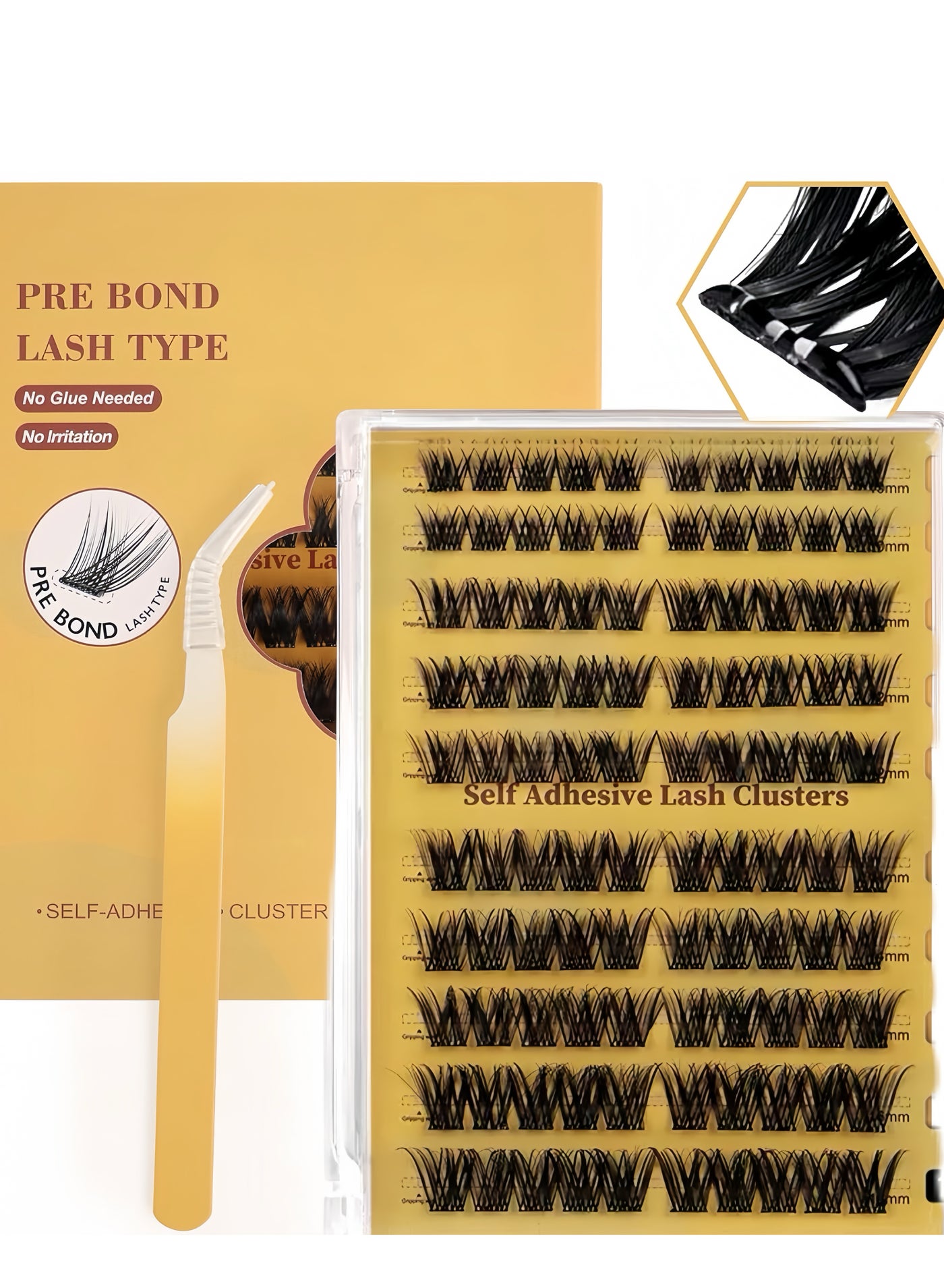 Self Adhesive Eyelashes Clusters Kit, False Eyelashes light Pre Glued Lash Clusters Wispy Lashes Kit with Tweezers for Beginners, Press On Glueless Lash Extension Kit 10 to 16mm ,100PCS