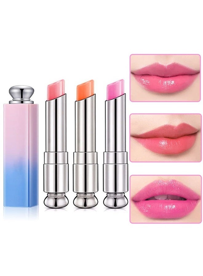 3 Pcs Color Changing Change Lipstick Lip Balm,Korean Magic Lipstick Color Change Changing Lip Tint Tinted Stain Gloss Balm Long Lasting Waterproof Moisturizer Glossly Lipstick Set for Women