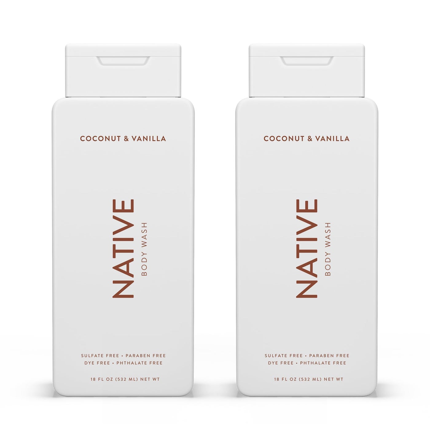 Native Body Wash Contains Naturally Derived Ingredients | For Women & Men, Sulfate, Paraben, & Dye Free Leaving Skin Soft and Hydrated | Coconut & Vanilla 18 oz - 2 Pk