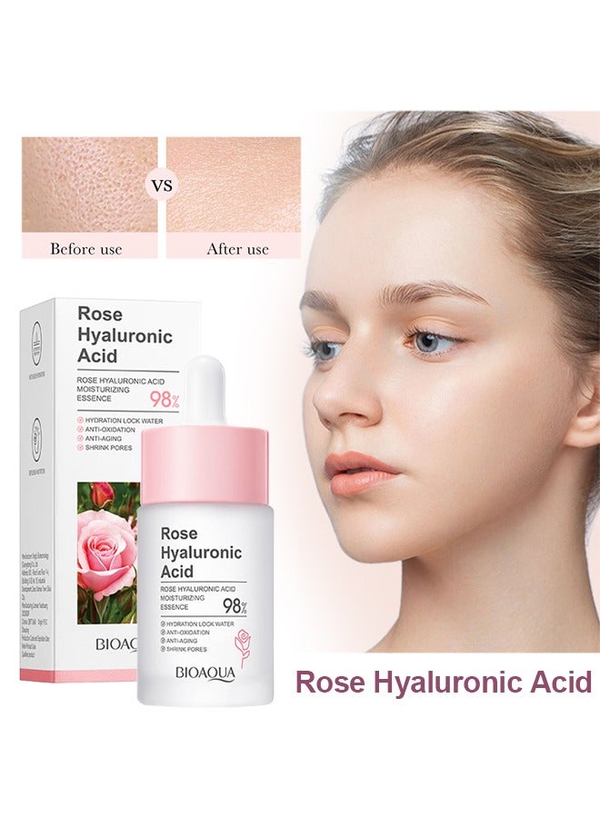 Rose Hyaluronic Acid，98% Moisturizing Essence Facial Serum Hydration Shrink Pores Anti-Oxidation Nourishes 30ml