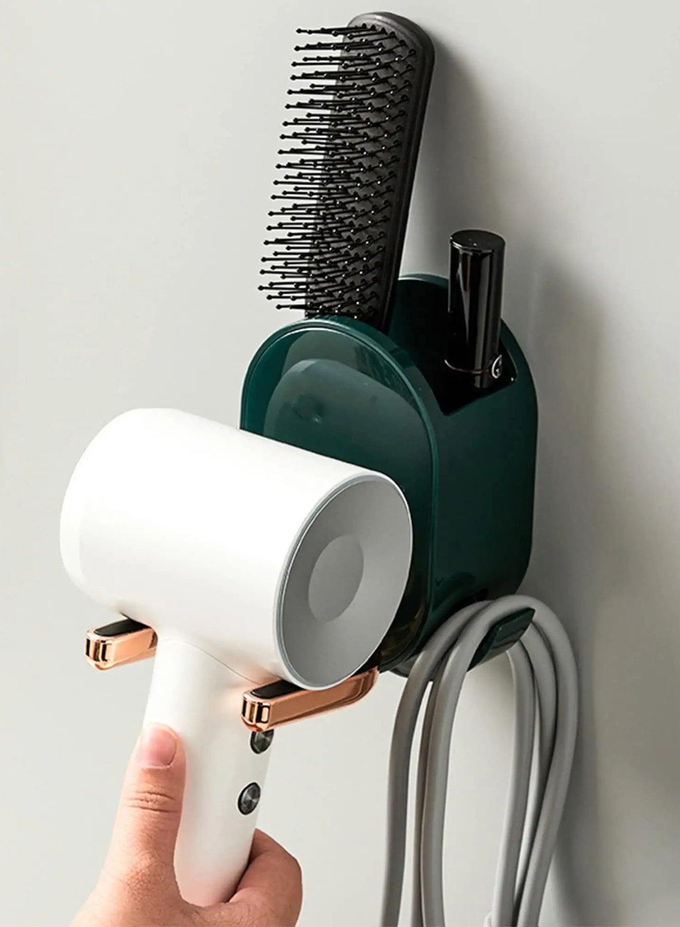 Wall Mounted Hair Dryer Holder,Hair Dryer Rack Plastic Hair Care Tools Holder Blow Dryer Organizer Hair Dryer Stand Holder Hands Free, Suitable for Bathroom Storage Organizer （Green）
